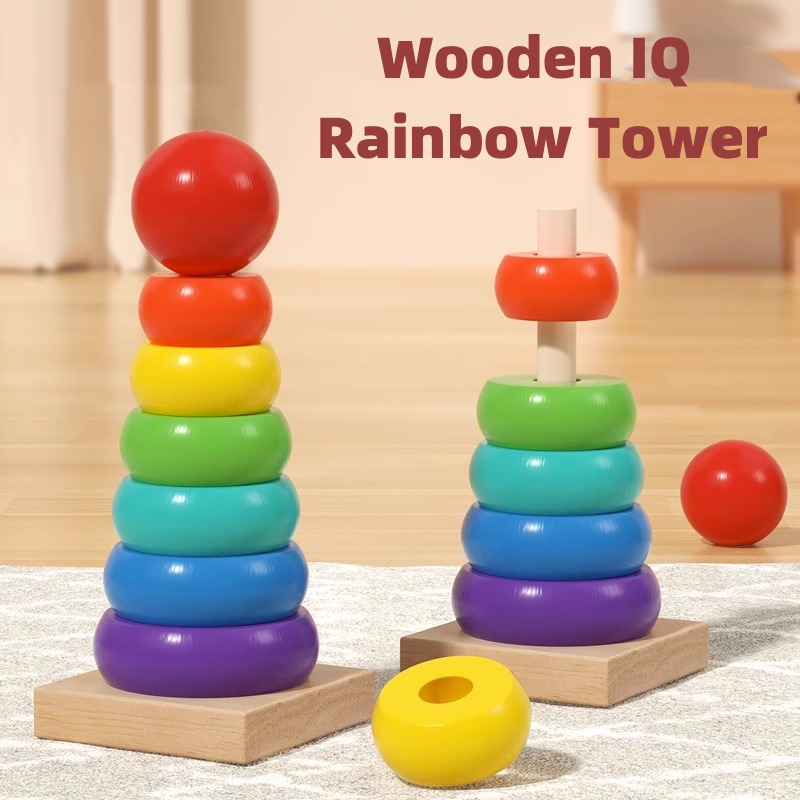 Baby Rainbow Tower Stacking Circle Ring Puzzle Game Pyramid Kid Toddler  Color Cognition