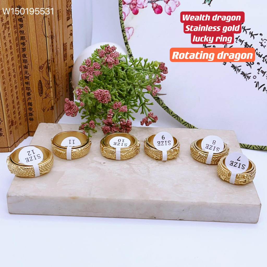 Mens Gold Plated Kanji Ring – Chinese Character Symbol For Luck, Wealth, Rich