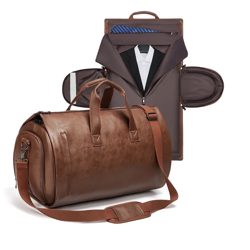 Garment Suit Bag Leather for Unisex Convertible Travel Duffle Bag with Shoe  Compartment