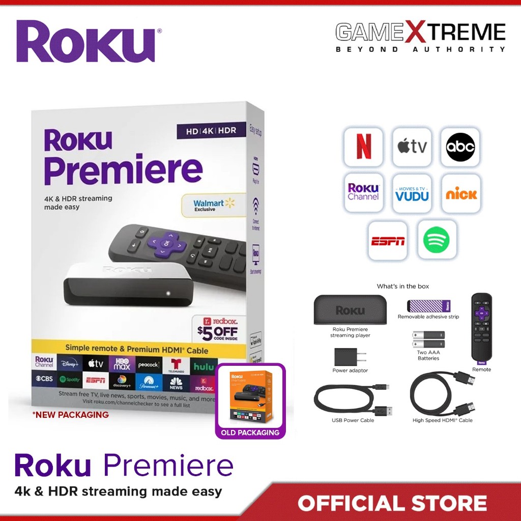 Roku Premiere HD/4K/HDR Streaming Media Player with Simple Remote and Premium  HDMI Cable