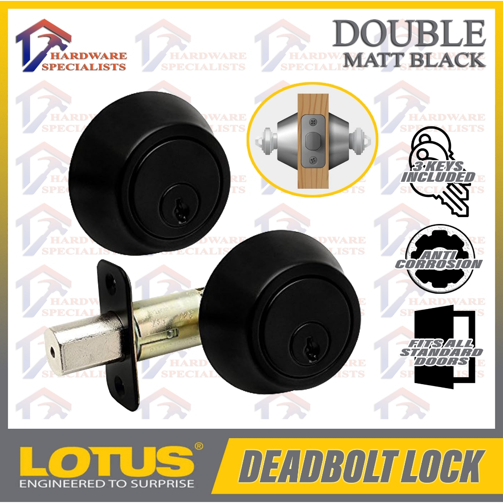 Lotus Deadbolt Lock DOUBLE Matte Black with Keys 8200/ET-693 | Shopee ...