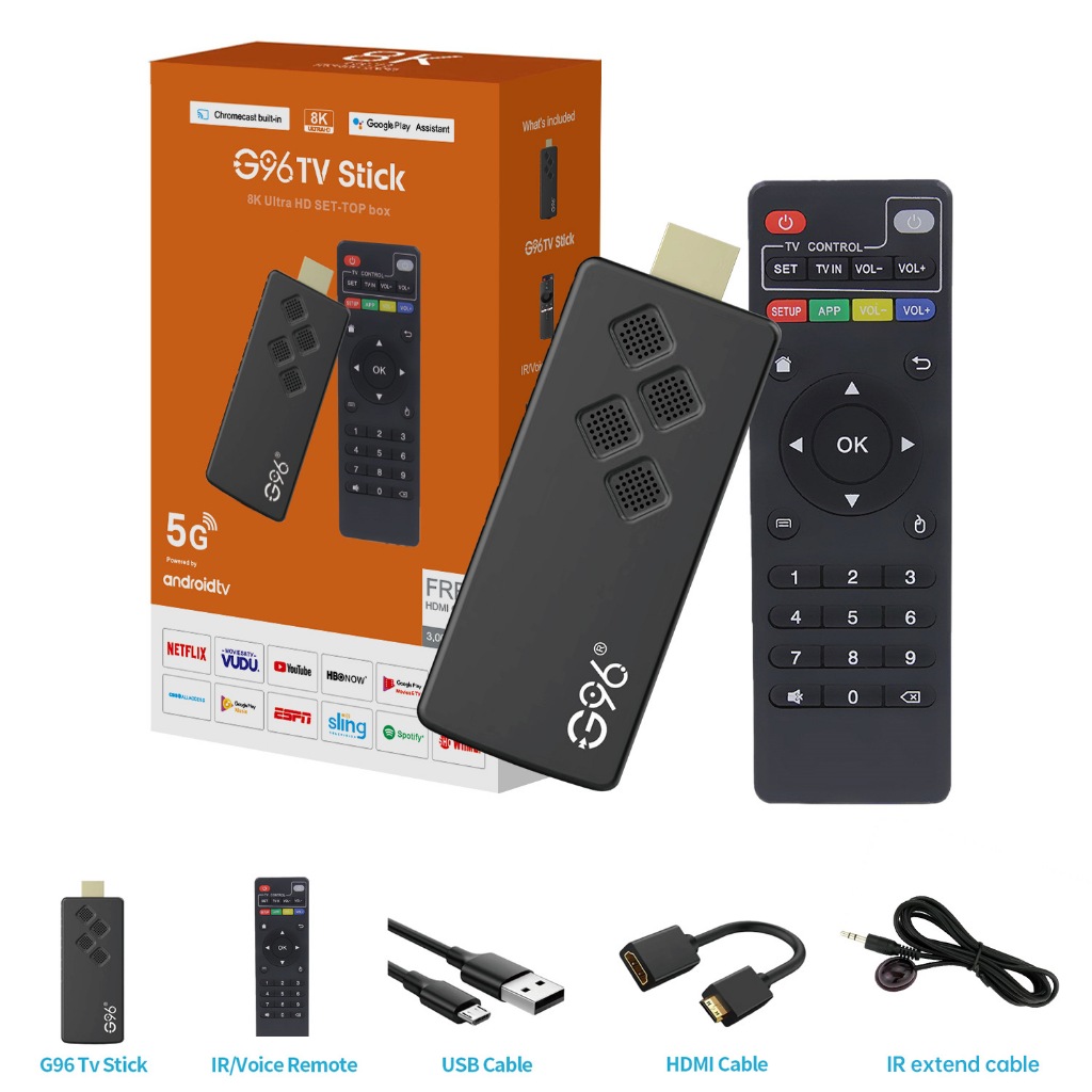 G96 TV Stick 4K builtin Chromecast Android 10 Device WiFi Remote for