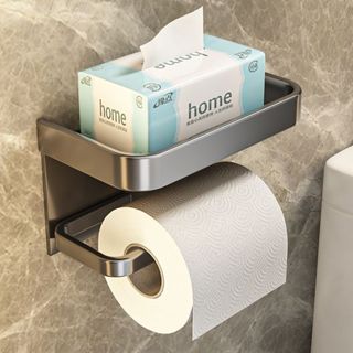 1pc Stainless Steel Paper Towel Holder, Self-Adhesive Toilet Paper Holder,  Toilet No Punching Wall Mounted Paper Holder Waterproof Wall Mount Roll/Draw  Paper Dispenser Tissue Box Shelf Bathroom Storage Rack Bathroom Accessories