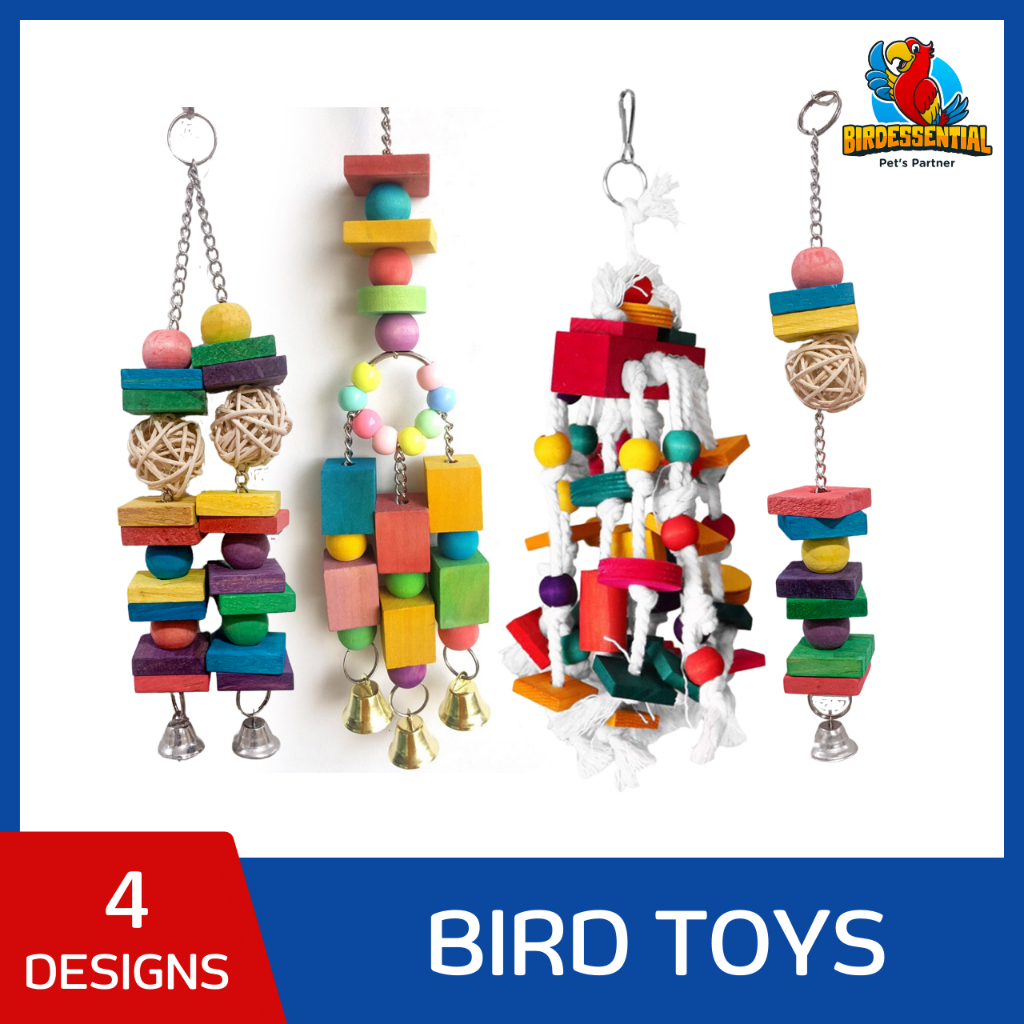 Bird Multi-color Squares Wood Blocks with Rattan ball String Hanging ...