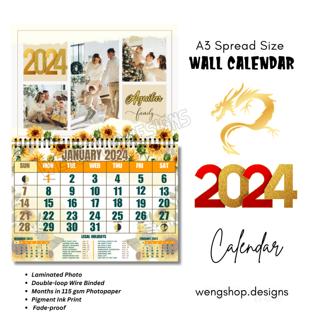 2024 Personalized Wall CALENDAR A3 Size Spread (A4 for photos & A4 for month pages) Shopee