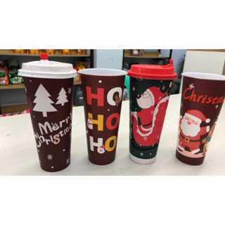 1pc 16oz Christmas Themed Double Wall Cup With Ice Cube & Straw