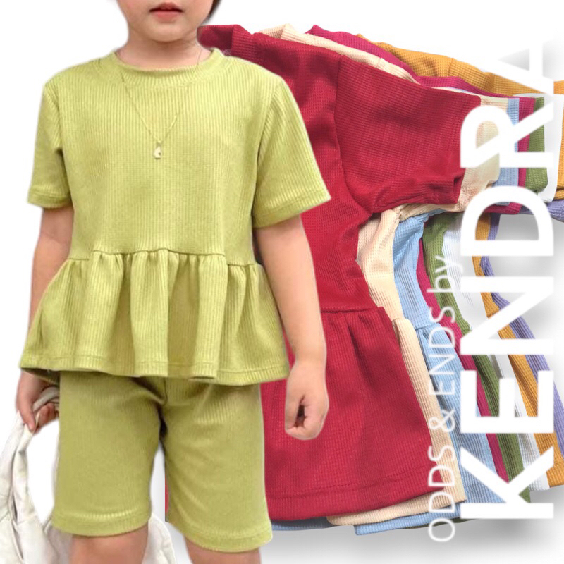 Little Girls' Waffle Peplum Top and Shorts Set (36 years old) Shopee