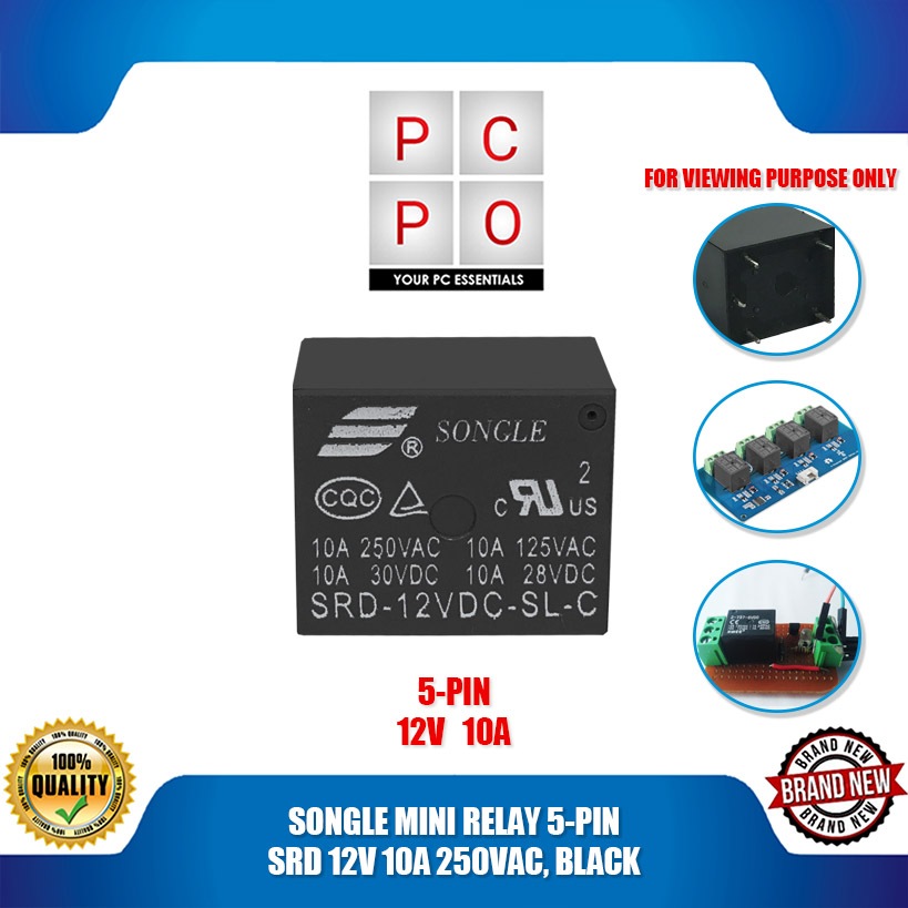 SONGLE MINI RELAY 5-PIN SRD 12V 10A 250VAC, BLACK | Shopee Philippines