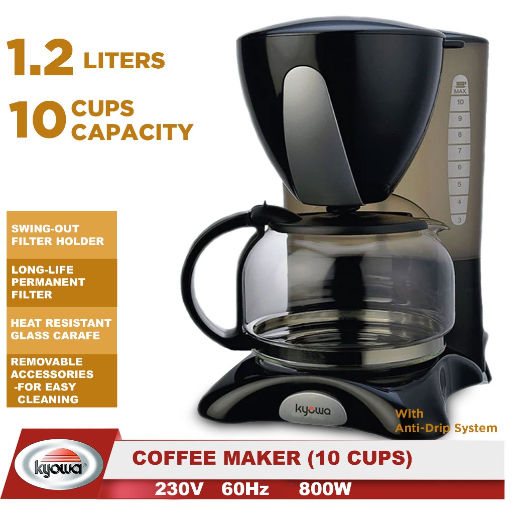 Kyowa Coffee Maker 1.2l 10 Cups Capacity 800w With Anti Drip Function