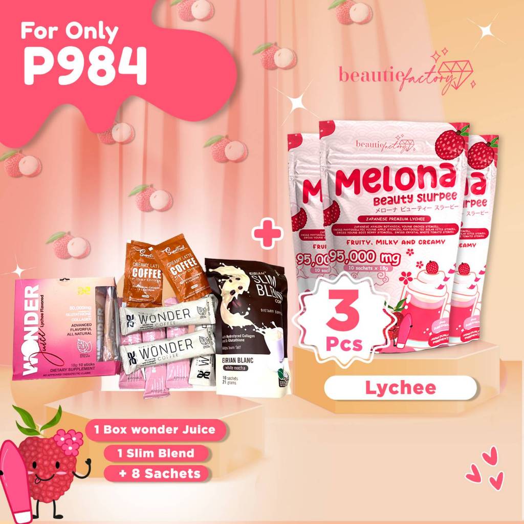 Melona Beauty Slurpee LYCHEE Flavor/ Powder Drink Bundle 3 Shopee