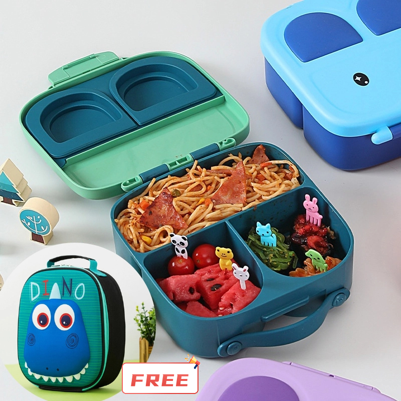 【Free Bag】Kids Student Lunch Box School with 4 Compartments and
