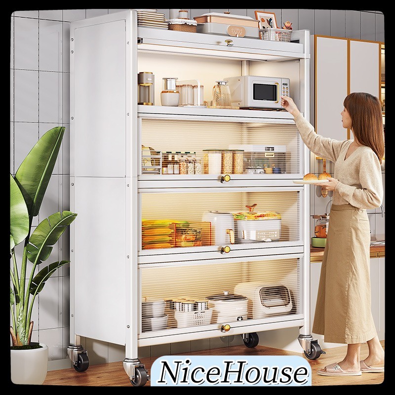 Kitchen Rack Multi-Function Dustproof Storage Cabinets with Stainless ...