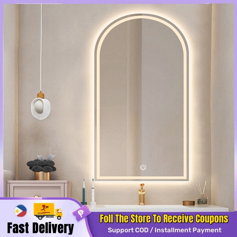 LED Bathroom Mirror Tricolor Stepless Dimming Light Button Touch Witch ...