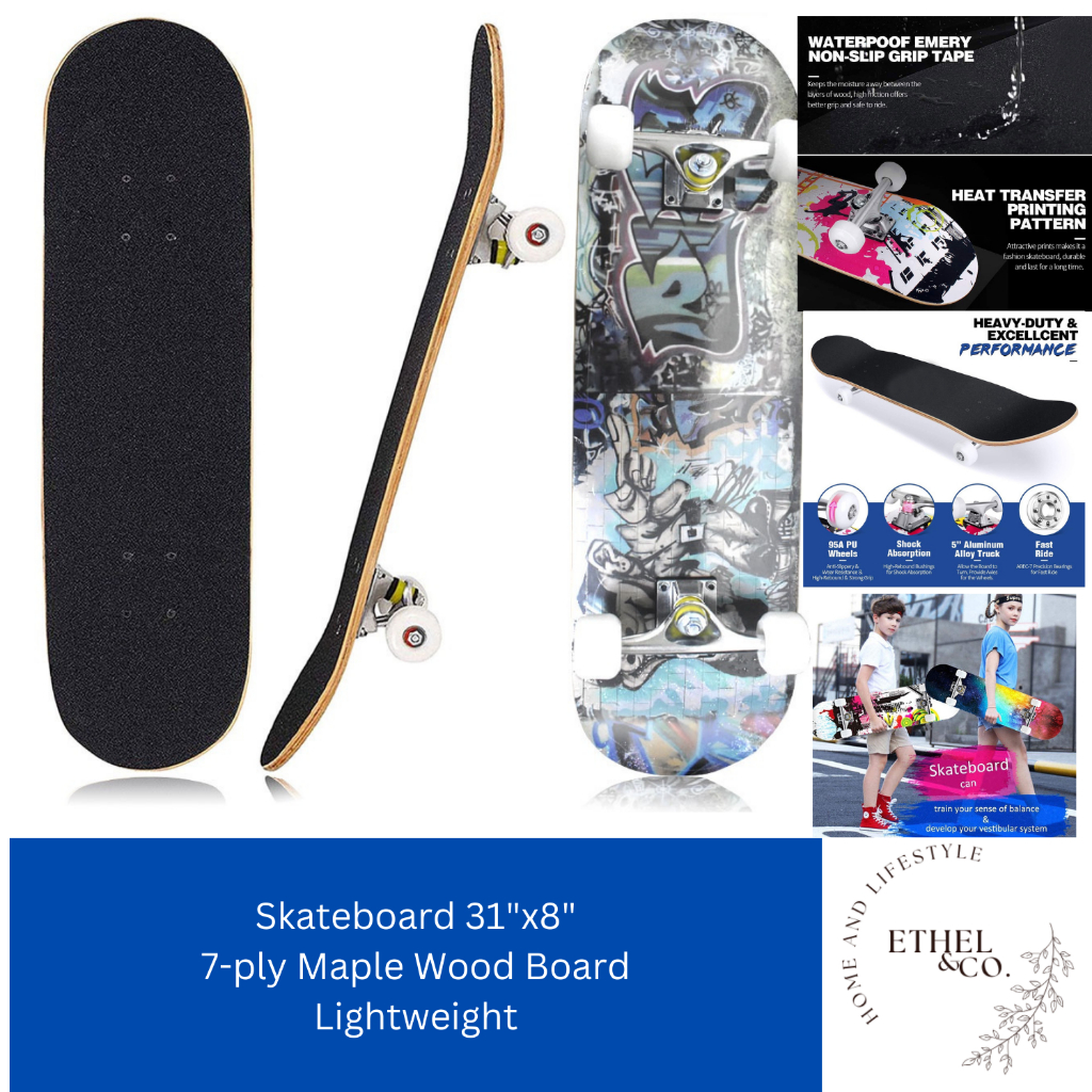 ETHEL&CO. Skateboard 31"x 8" 7 Layers Deck Maple Wood Longboards