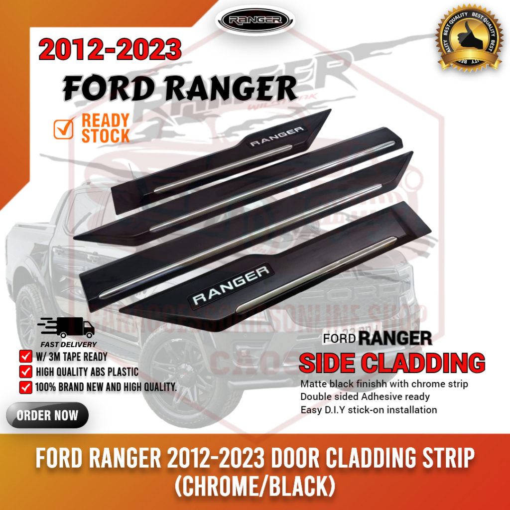 CAOS FORD RANGER 2012-2023 DOOR CLADDING STRIP (CHROME&BLACK)(10791 ...