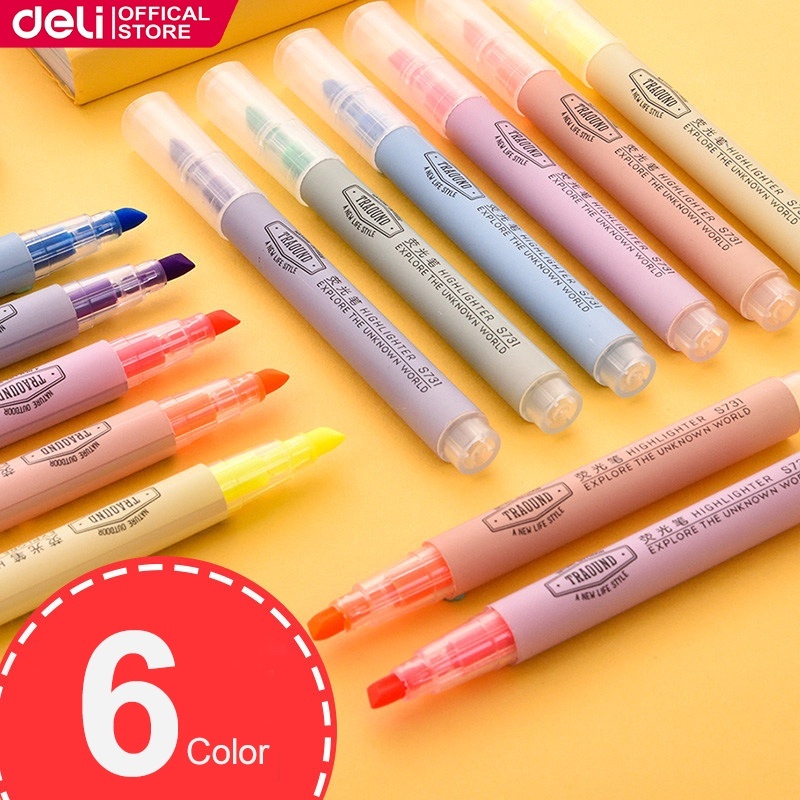 Deli Fluorescent Highlighter Pen 6 Colors Marker Pen Set Student