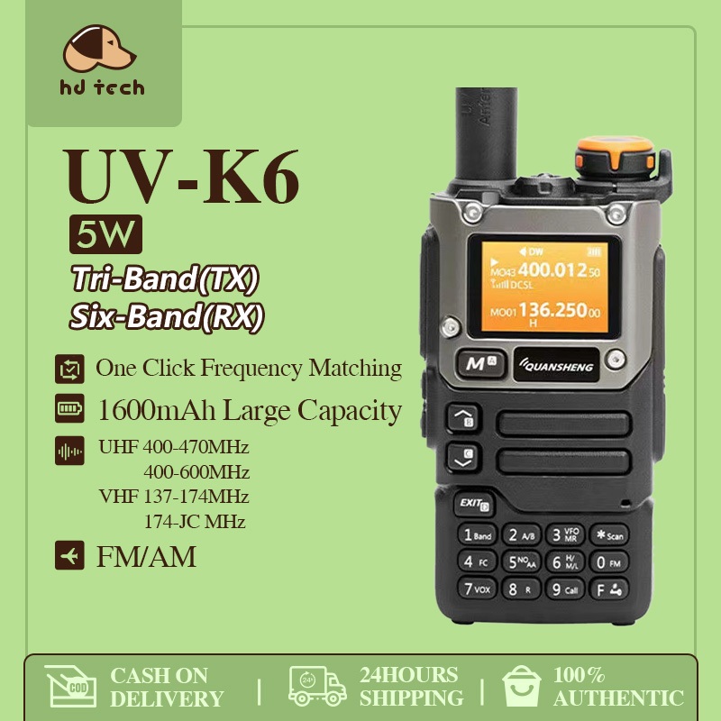 Original QuanSheng UVK6 Walkie Talkie Tri-Band Two Way Radio Portable ...