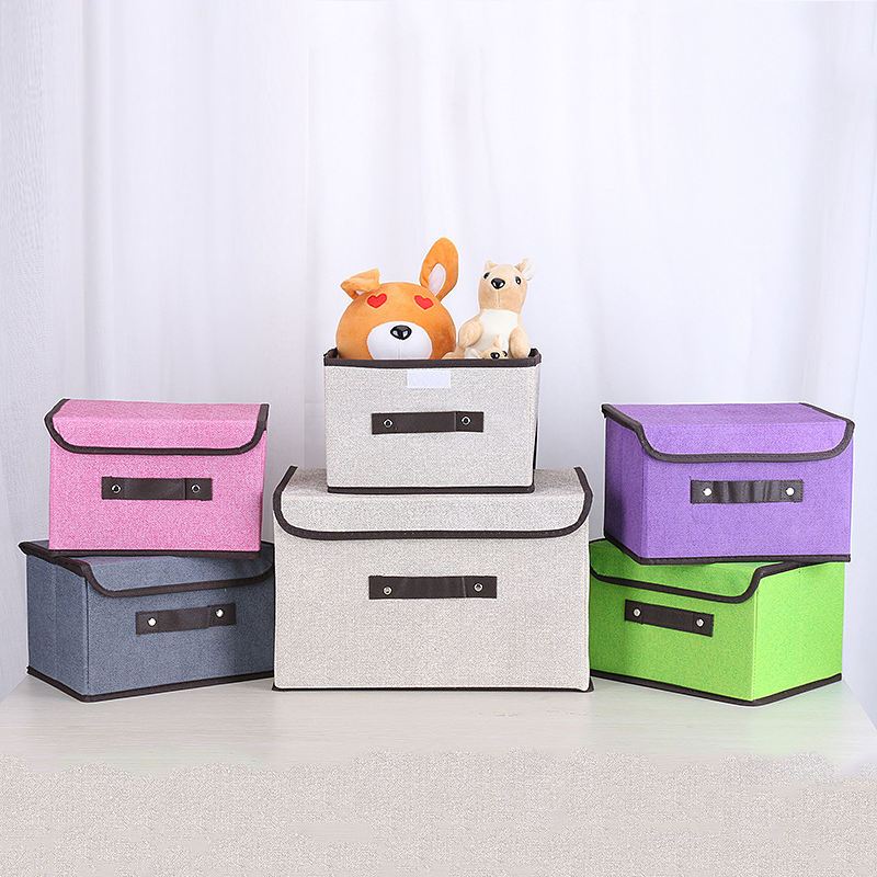 Plain Color Foldable Storage Box Organizer With Cover set Clothes