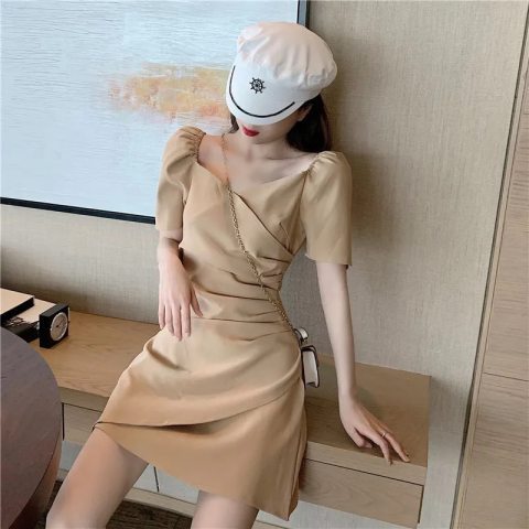 summer Korean dress beige dress for woman dress for graduation dress semi formal dress elegant dress Shopee Philippines