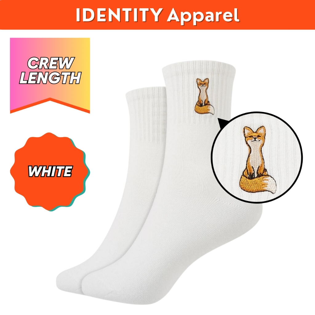 Women's Solid Crew Length Socks with Fox Embroidery Shopee Philippines