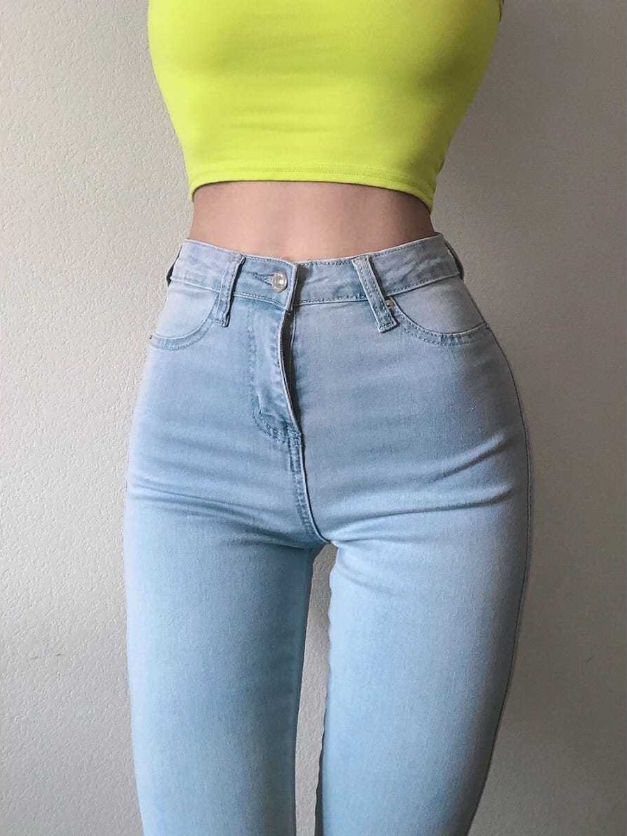Yellow High Waist Skinny Pants for Women | Stretch Slim Fit Fashion Pants