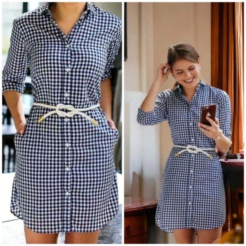 HQ FASHION CHECKERED BUTTON DOWN POLO DRESS