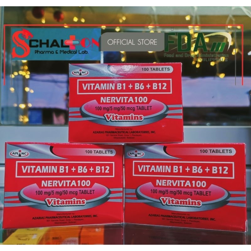NERVITA Vitamin B1 + B6 + B12 100mg/5mg/50mcg tablet. 100Tablets Shopee Philippines