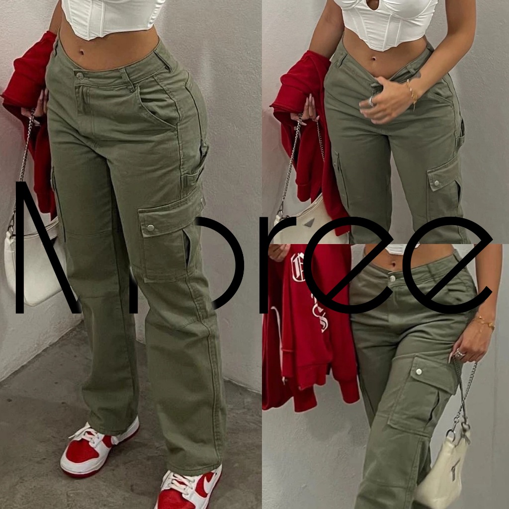 Vintage Baggy Jeans Women 6 Pockets Wide Leg Cargo Pants high Waist Straight Denim pants ADD ONE SIZ Shopee Philippines