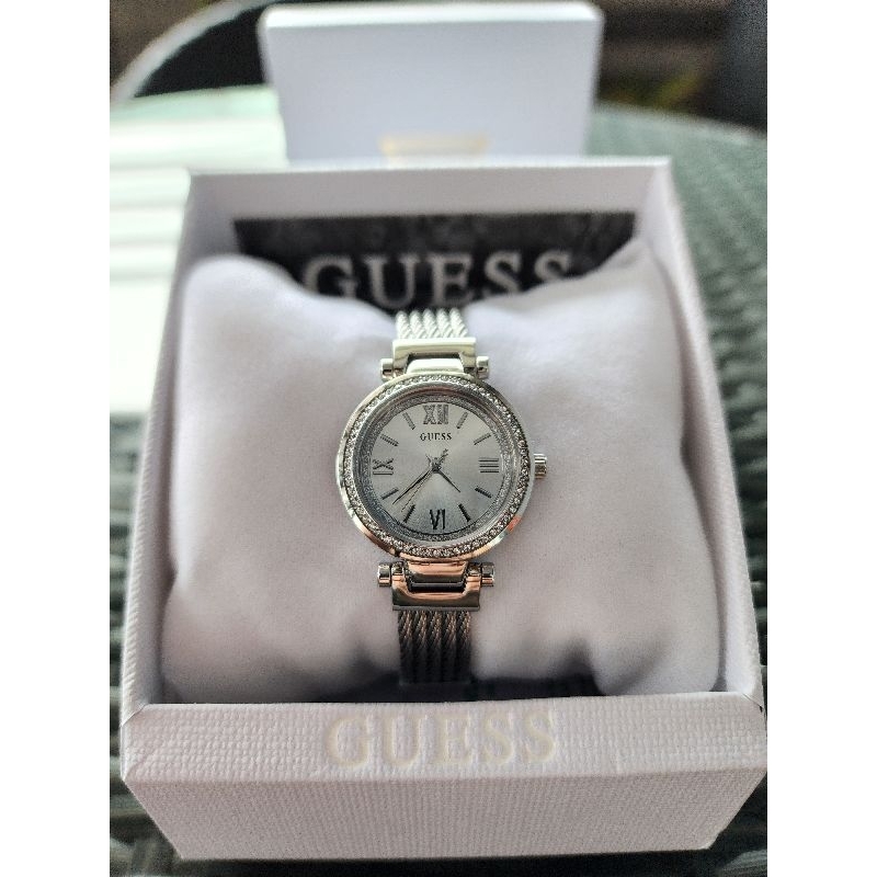 Guess women's stainless steel casual outlet wire bangle bracelet watch