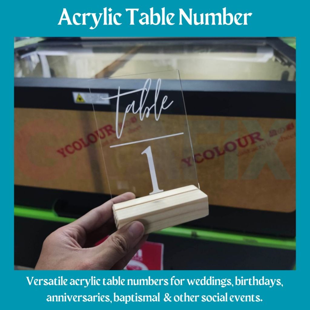 Clear Acrylic Table Numbers with Wooden Base | Shopee Philippines