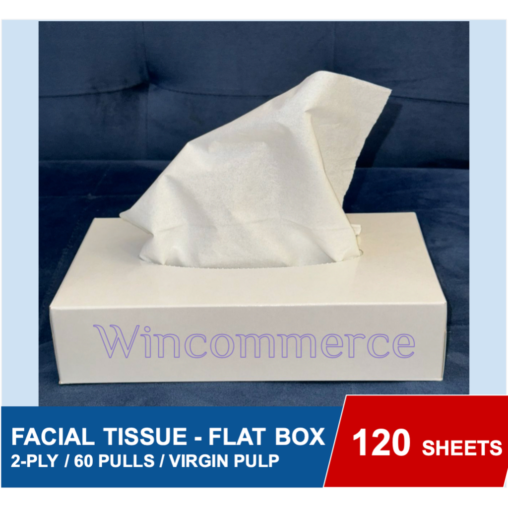 FACIAL TISSUE 120 SHEETS 60 PULLS VIRGIN PULP FLAT BOX [FLUSHABLE