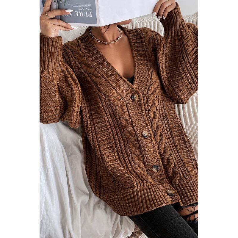 Cable Knit Buttoned Cardigan | Shopee Philippines