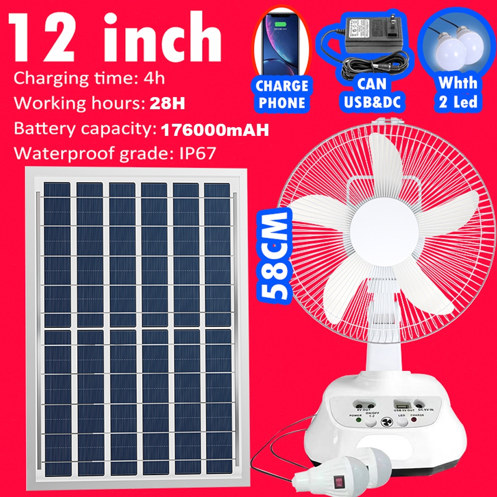 Solar Electric Fan With Panel 12 16 Inch Standard Rechargeable Portable Solar Fan With Led 5925