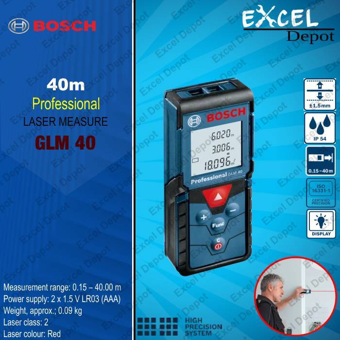 BOSCH Professional Laser Measure Rangefinder GLM 40 100% Original ...