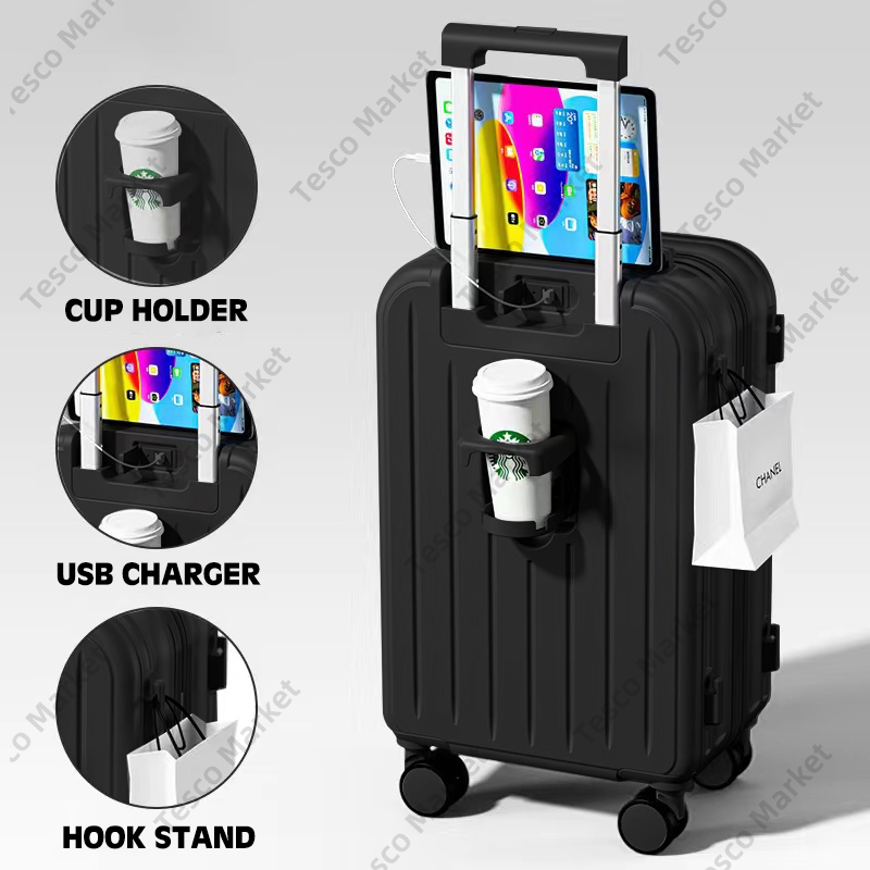 Cup Holder Luggage USB Port 20/24 Inch Luggage Travel Bag Anti