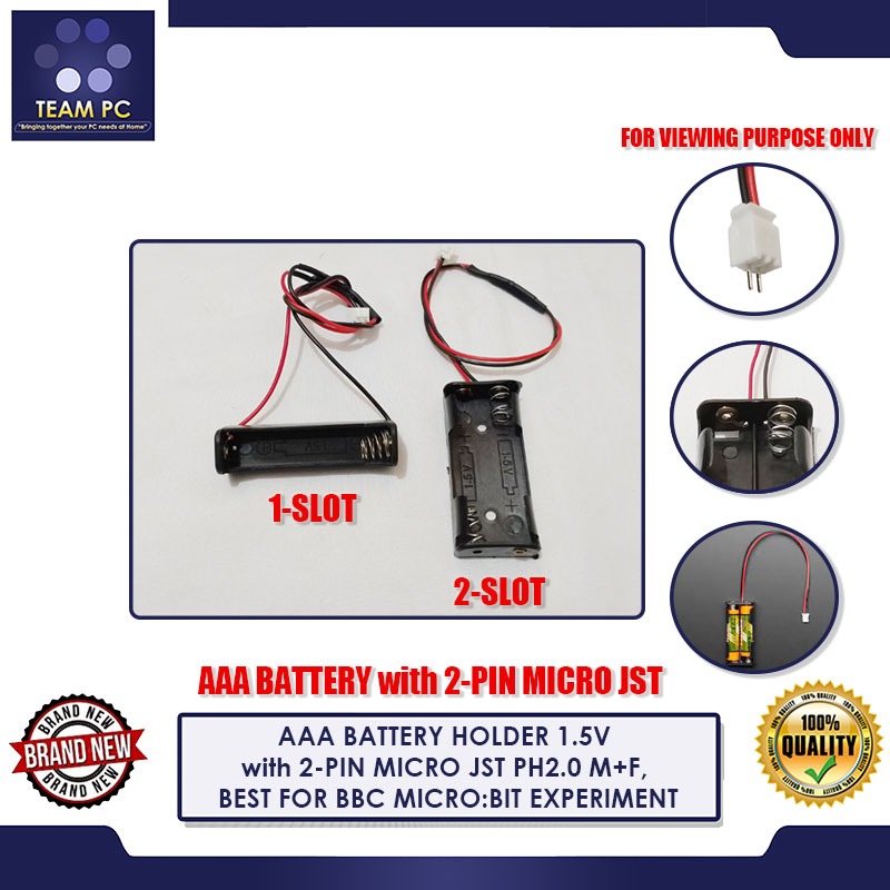 TEAM PC AAA BATTERY HOLDER 1.5V with 2-PIN MICRO JST PH2.0 M+F, BEST ...