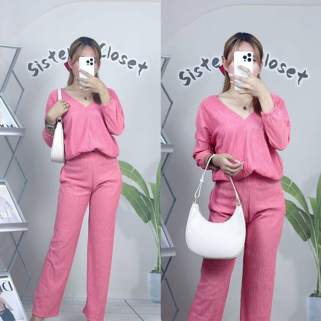 new Coco V Neck Loose 3/4 Sleeve Top Continues Terno Pants Coords Set ...