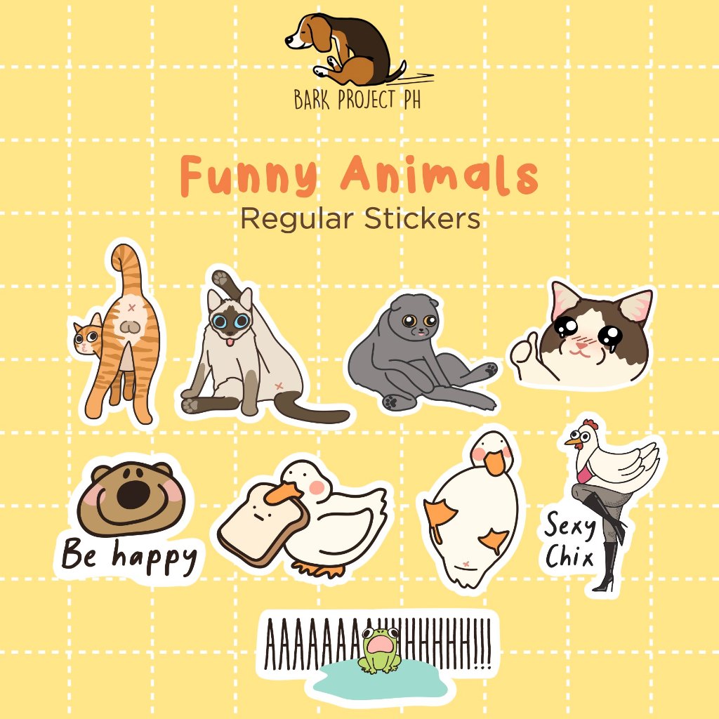 Bark Project Funny Animal Stickers (Cat, chicken, duck, frog, quokka ...