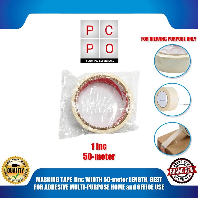 PC PO MASKING TAPE 1inc WIDTH 50-meter LENGTH, BEST FOR ADHESIVE MULTI ...