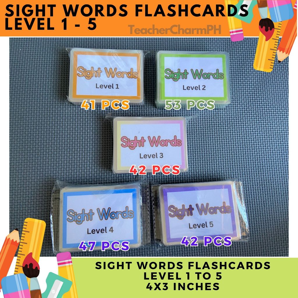 SIGHT WORDS FLASHCARDS Level 1 to 5 Laminated Educational Flashcard ...