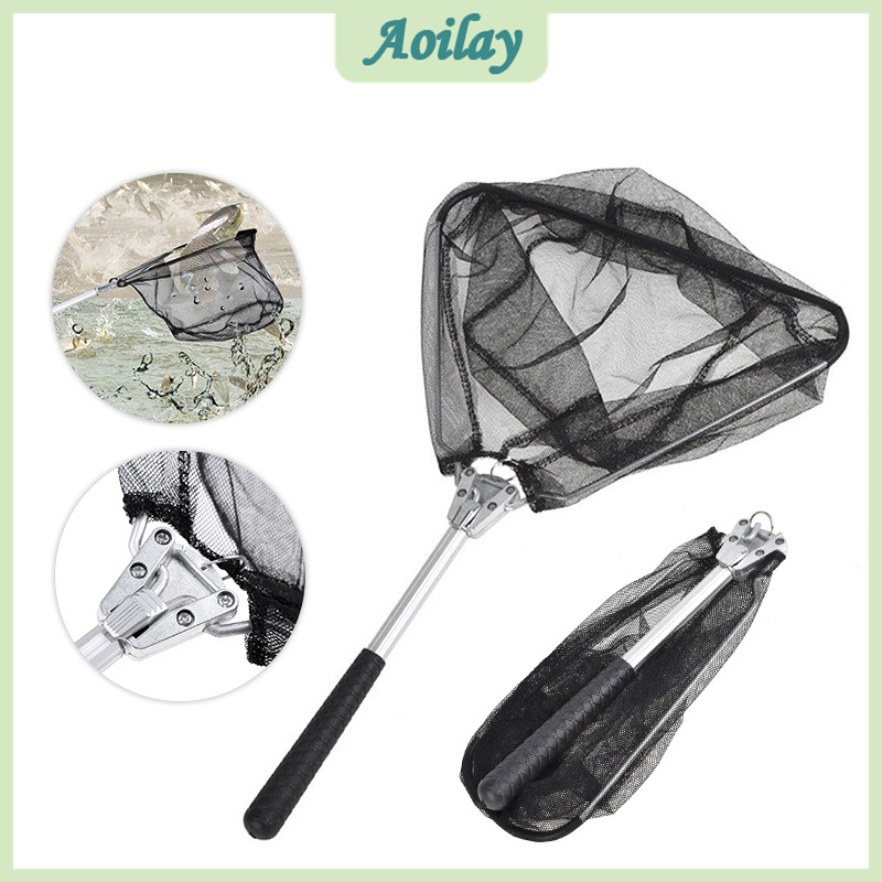 50cm Foldable Fish Catching Net Aluminum Alloy Pole Fly Landing Net ...