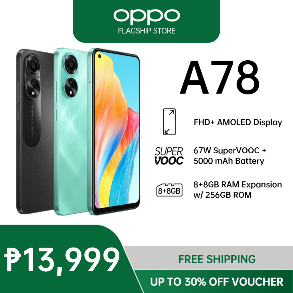 OPPO A78 4G Smartphone 8+8GB Ram Expansion with 256GB Rom 67W SuperVOOC  Charge FHD+ AMOLED Display