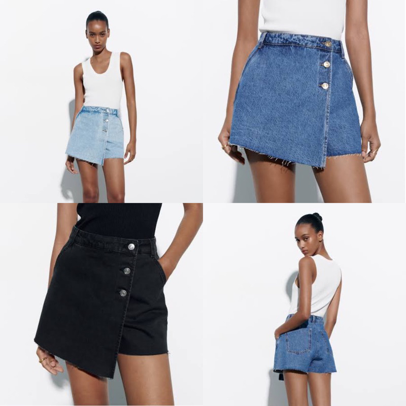 ZRA Ultra Highwaist Overlap Denim Skort (Skirt/Short) | Shopee Philippines