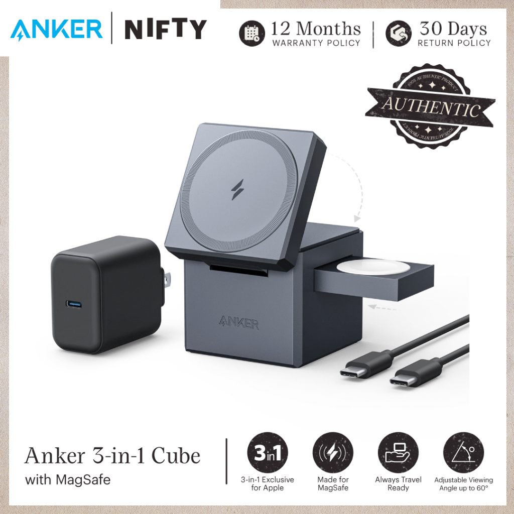 Anker 3-in-1 Cube with MagSafe 15W Max Charging for Apple iPhone