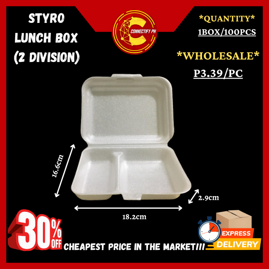[200PCS] "2 DIVISION" STYRO LUNCH BOX Shopee Philippines