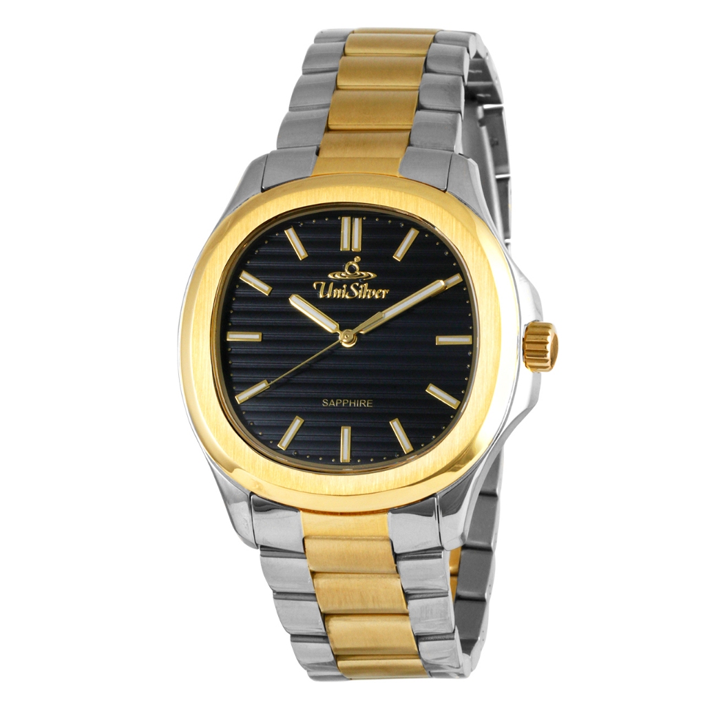 UniSilver TIME Mens Sapphire Glass Silver / Gold / Black Analog Stainless Steel watch KW4784