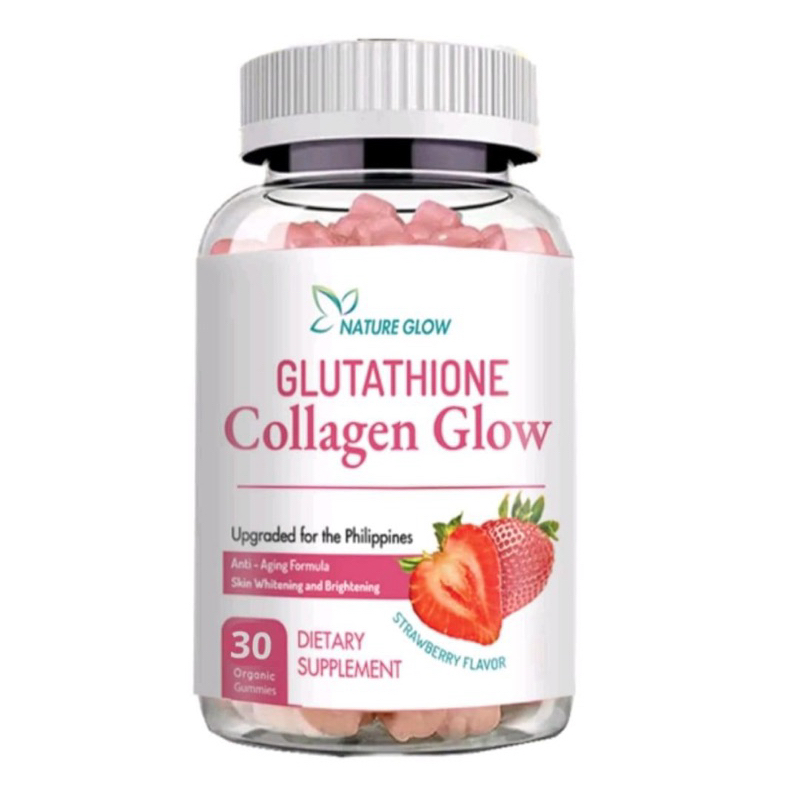 Nature Glow Glutathione Collagen Glow 60 Organic Gummies Strawberry Authentic Freebies