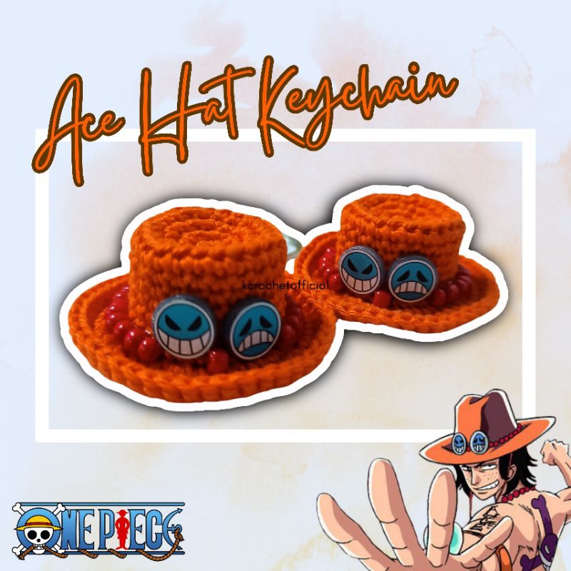 One Piece Chopper Hat (Blue) and Ace Hat Keychain hand made crochet