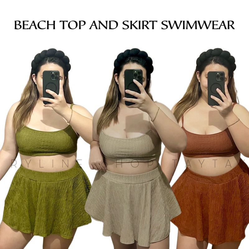 Women 2 Piece Tankini Swimsuit Ribbon skirt Bathing Suit Top Plus Size  Blouson Swimwear