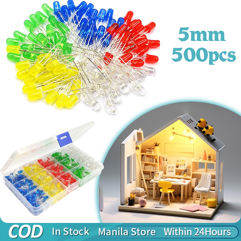 500pcs 5mm LED Diode Lights Assored Kit 5 Colors Bright Lighting Bulb ...
